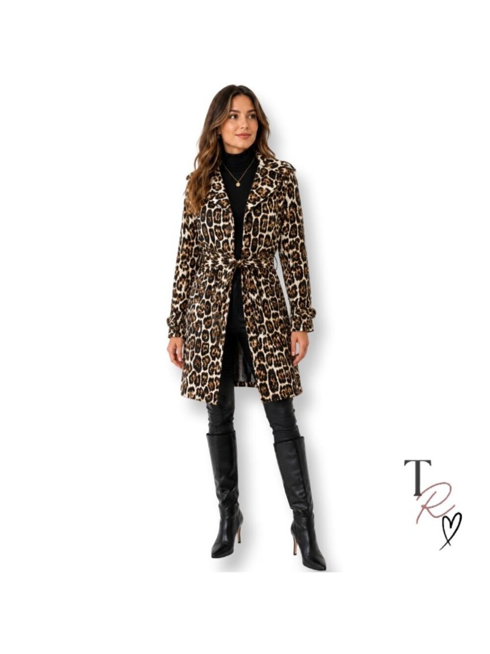 Luii Leopard Animal Print Belted Trench Coat Fall Jacket Size Medium